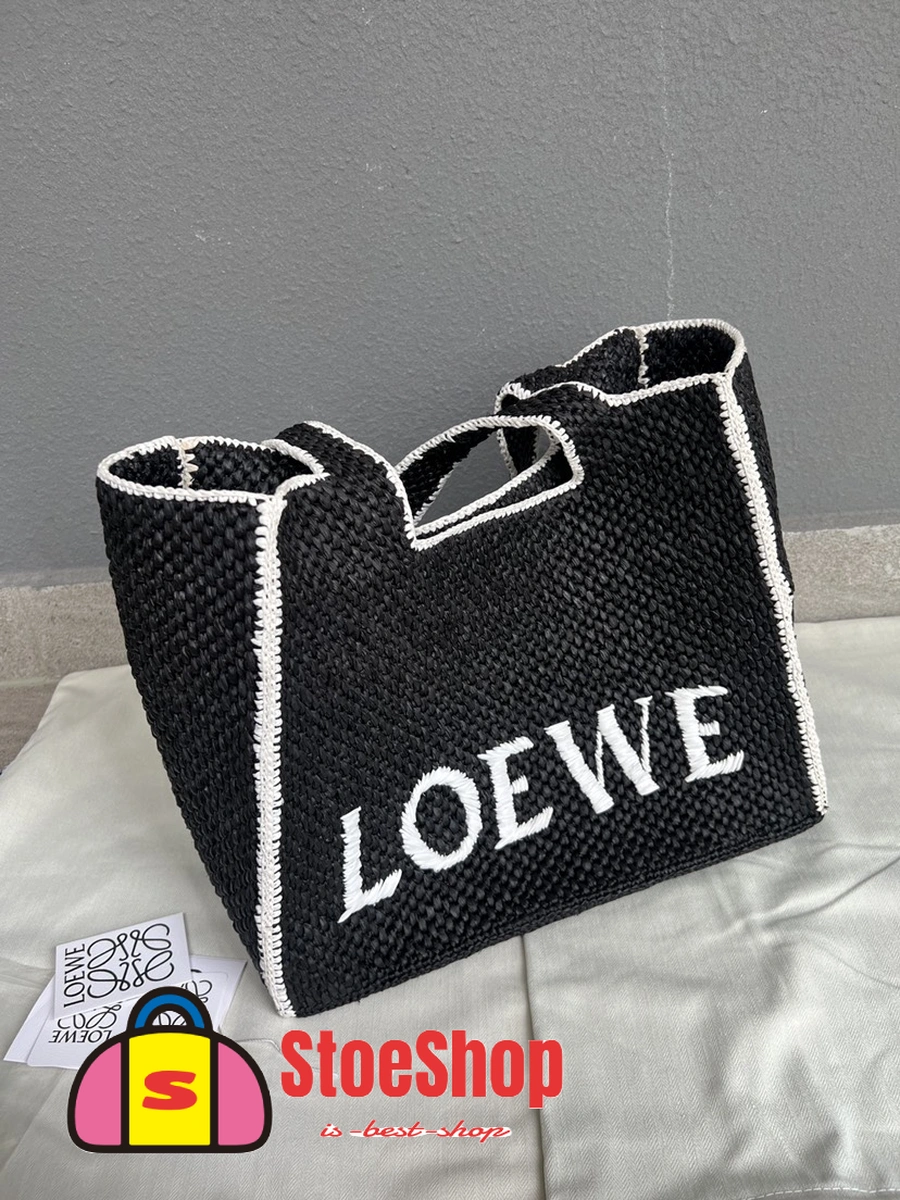 Loewe-羅意威 黑色大號酒椰纖維 Font Tote 斜挎包 3 Loewe-羅意威 黑色大號酒椰纖維 Font Tote 斜挎包