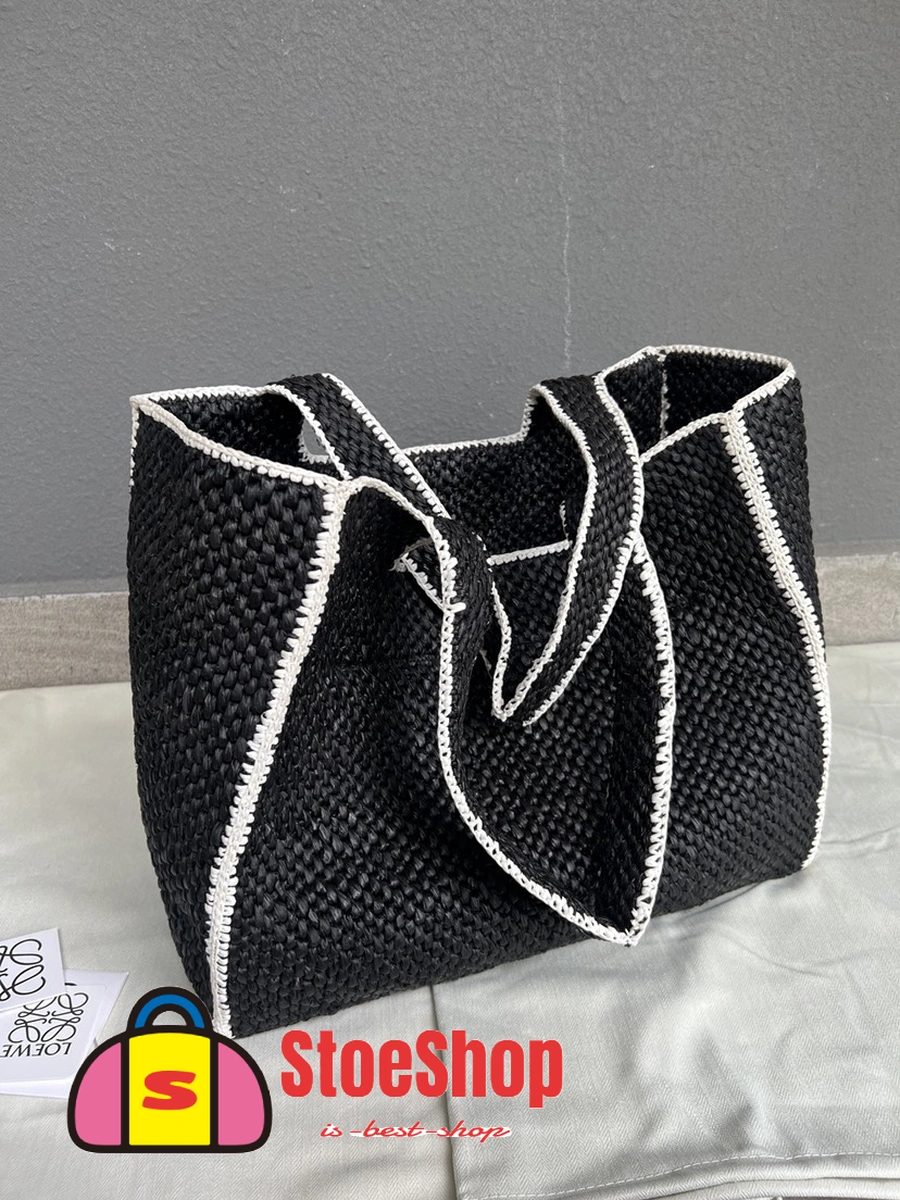 Loewe-羅意威 黑色大號酒椰纖維 Font Tote 斜挎包 4 Loewe-羅意威 黑色大號酒椰纖維 Font Tote 斜挎包