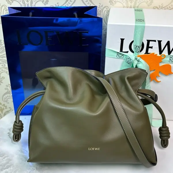 Loewe-羅意威 深卡其色大號納帕牛皮革 Flamenco 肩背包