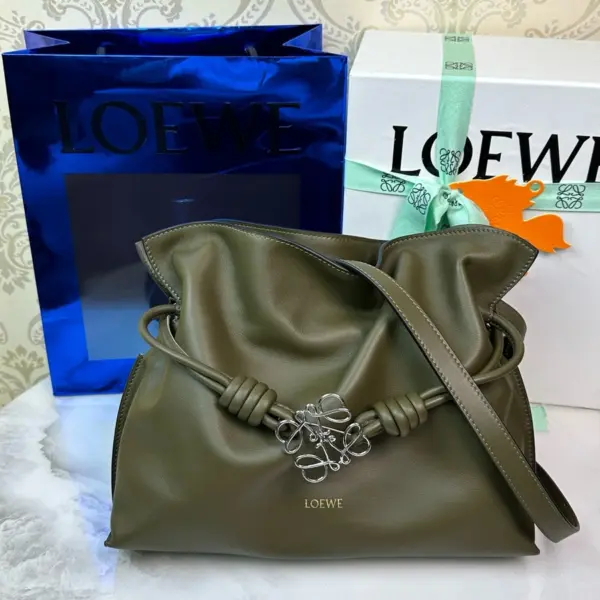 Loewe-羅意威 深卡其色大號納帕牛皮革 Flamenco 肩背包