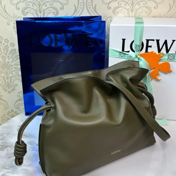 Loewe-羅意威 深卡其色大號納帕牛皮革 Flamenco 肩背包