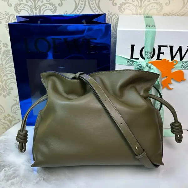 Loewe-羅意威 深卡其色大號納帕牛皮革 Flamenco 肩背包