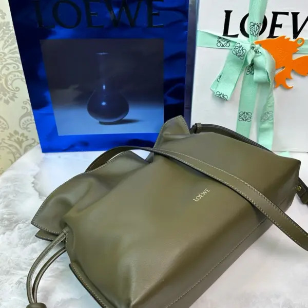 Loewe-羅意威 深卡其色大號納帕牛皮革 Flamenco 肩背包