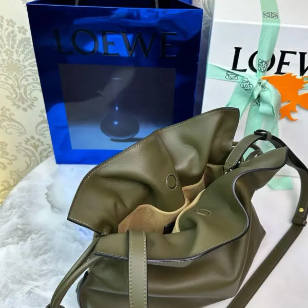 Loewe-羅意威 深卡其色大號納帕牛皮革 Flamenco 肩背包
