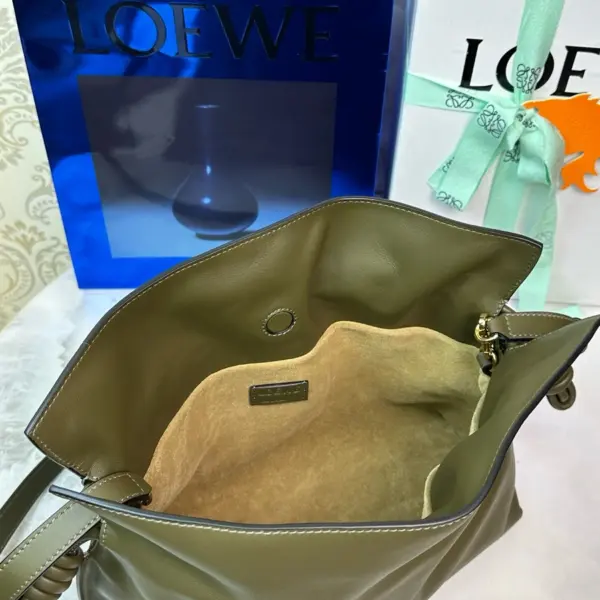 Loewe-羅意威 深卡其色大號納帕牛皮革 Flamenco 肩背包