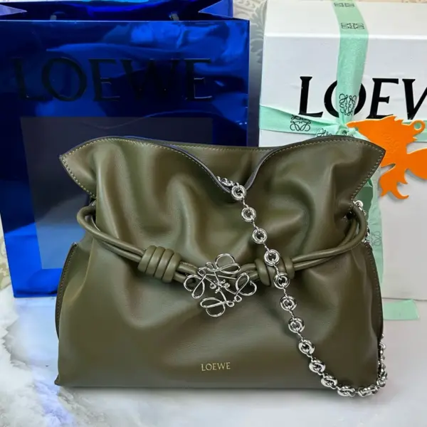Loewe-羅意威 深卡其色大號納帕牛皮革 Flamenco 肩背包