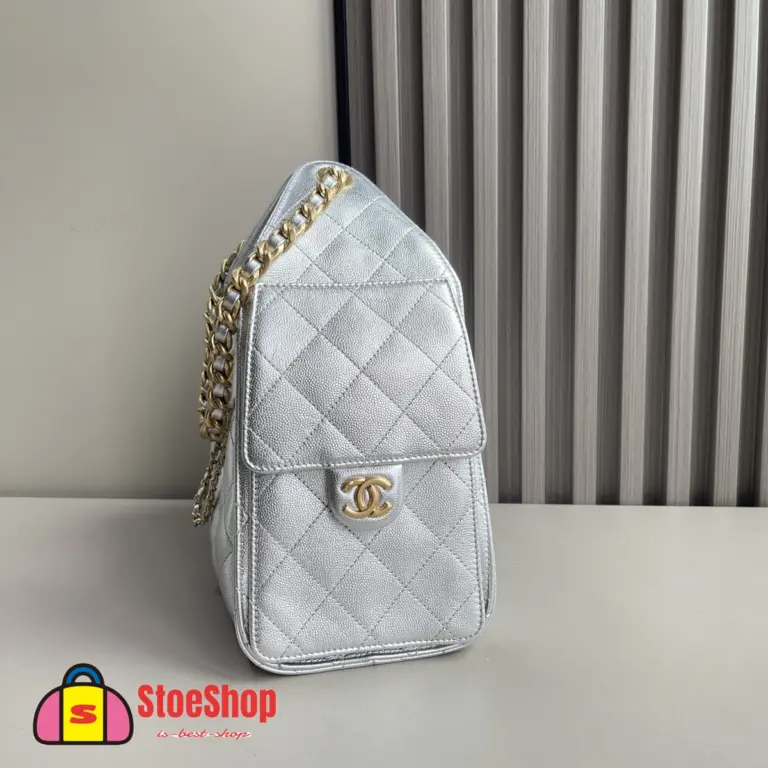 高仿香奈兒/CHANEL 25C Hobo 肩背包｜金屬亮面銀色