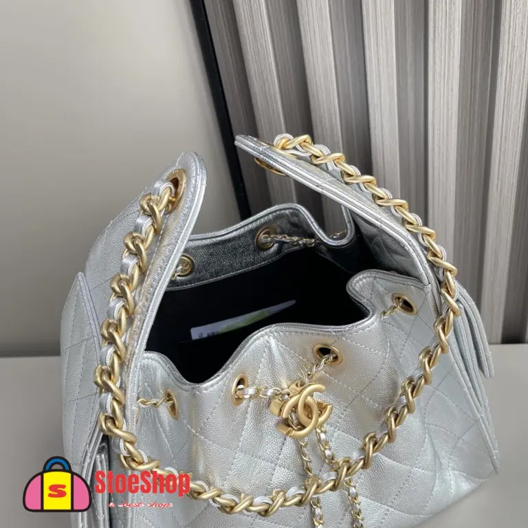 高仿香奈兒/CHANEL 25C Hobo 肩背包｜金屬亮面銀色