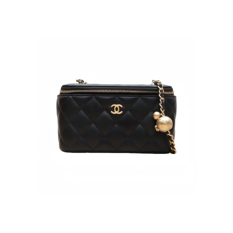 高仿香奈兒/Chanel Vanity Case 菱格紋黑色拉鏈鏈條化妝包