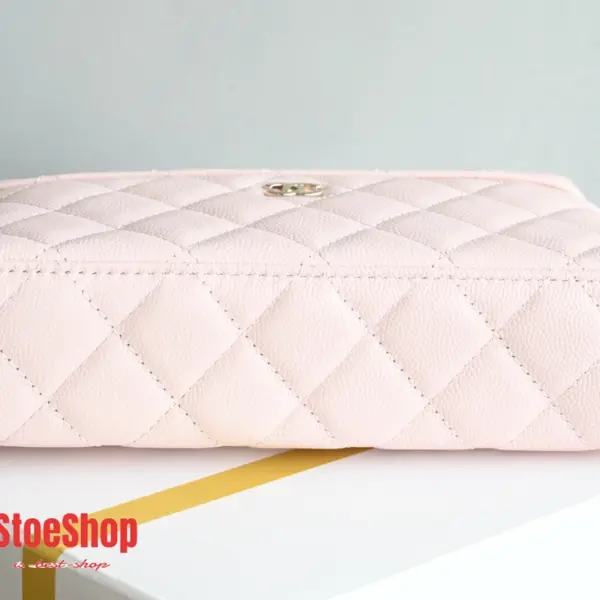 高仿香奈兒/Chanel Vanity Case 菱格紋方盒型鏈條斜挎包 粉色