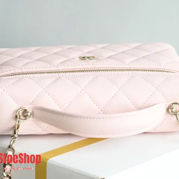 高仿香奈兒/Chanel Vanity Case 菱格紋方盒型鏈條斜挎包 粉色