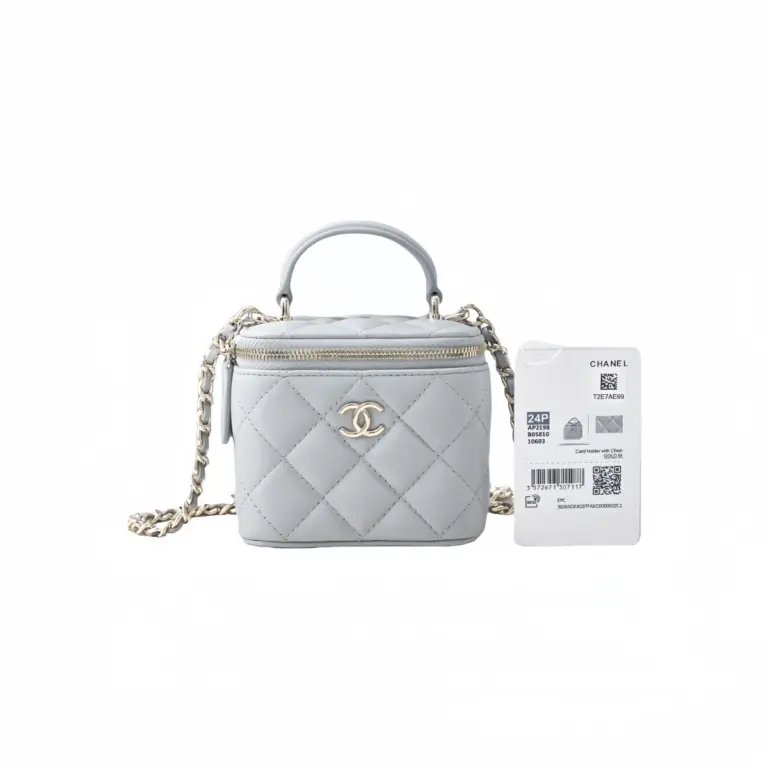 高仿香奈兒/Chanel 24P 早秋迷你菱格紋化妝包 淺灰色