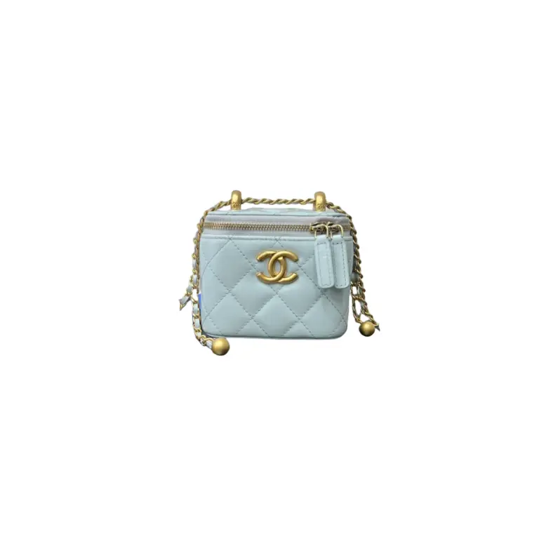 高仿香奈兒/Chanel Vanity Case 迷你鏈條方盒包 淺藍色