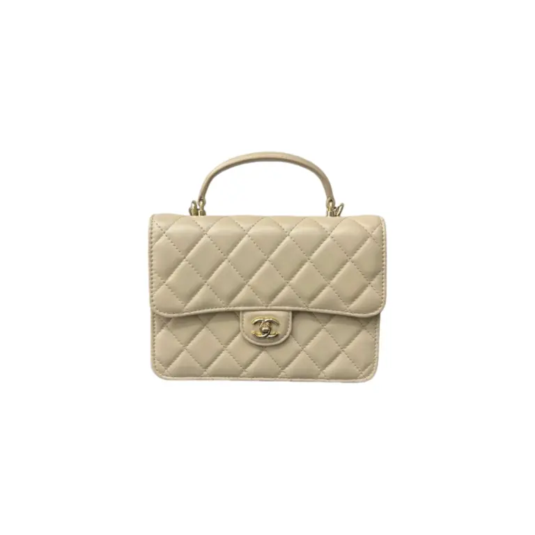 高仿香奈兒/Chanel Premiere經典菱格紋翻蓋手提包米白色