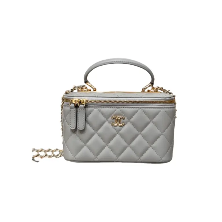 高仿香奈兒/Chanel  Vanity Case 淺灰色小型化妝包