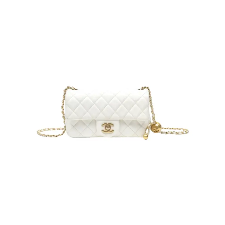 高仿香奈兒/Chanel Classic Flap 金球款 白色大mini