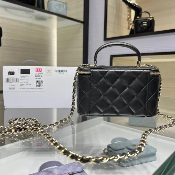 高仿香奈兒/Chanel Vanity Case系列方形拉鏈黑色手提化妝包