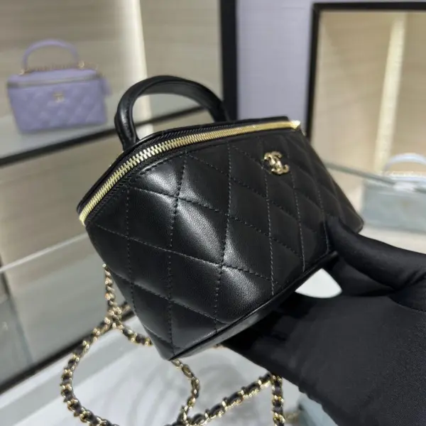 高仿香奈兒/Chanel Vanity Case系列方形拉鏈黑色手提化妝包