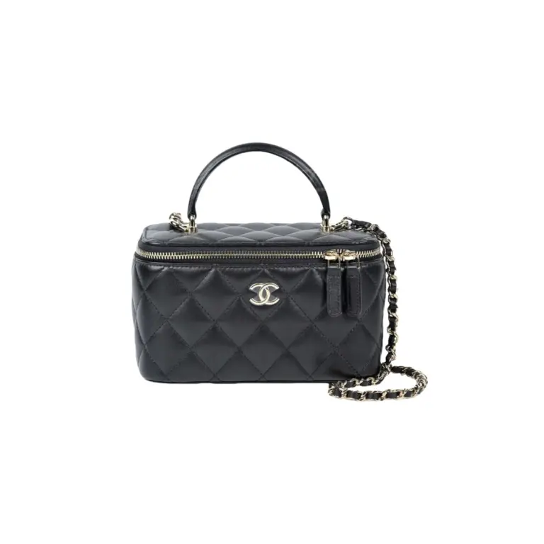 高仿香奈兒/Chanel Vanity Case 菱格紋化妝箱式單肩包 黑色