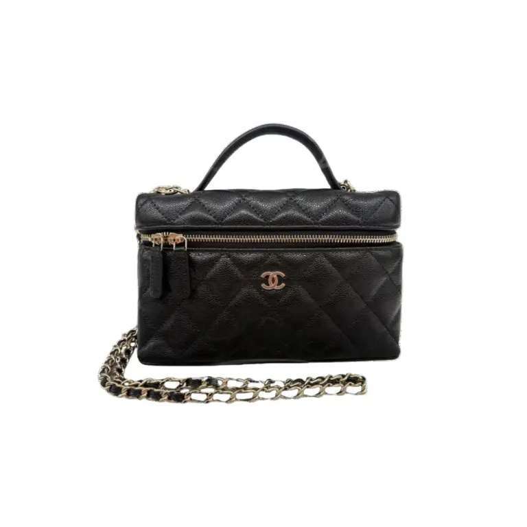 高仿香奈兒/Chanel Vanity Case系列 菱格紋雙拉鏈手柄包 黑色