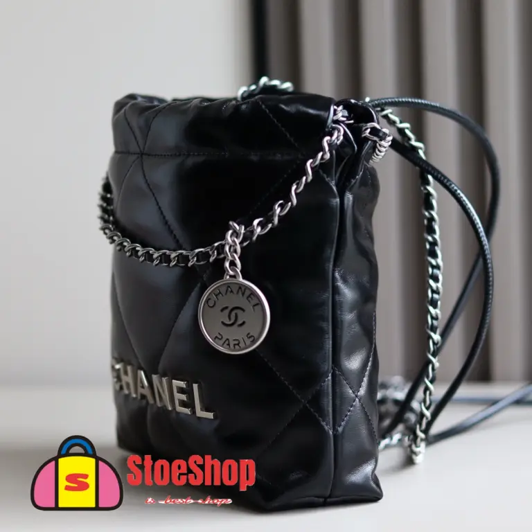 高仿香奈兒/Chanel 22 Mini 垃圾袋肩背包｜黑色亮面牛皮