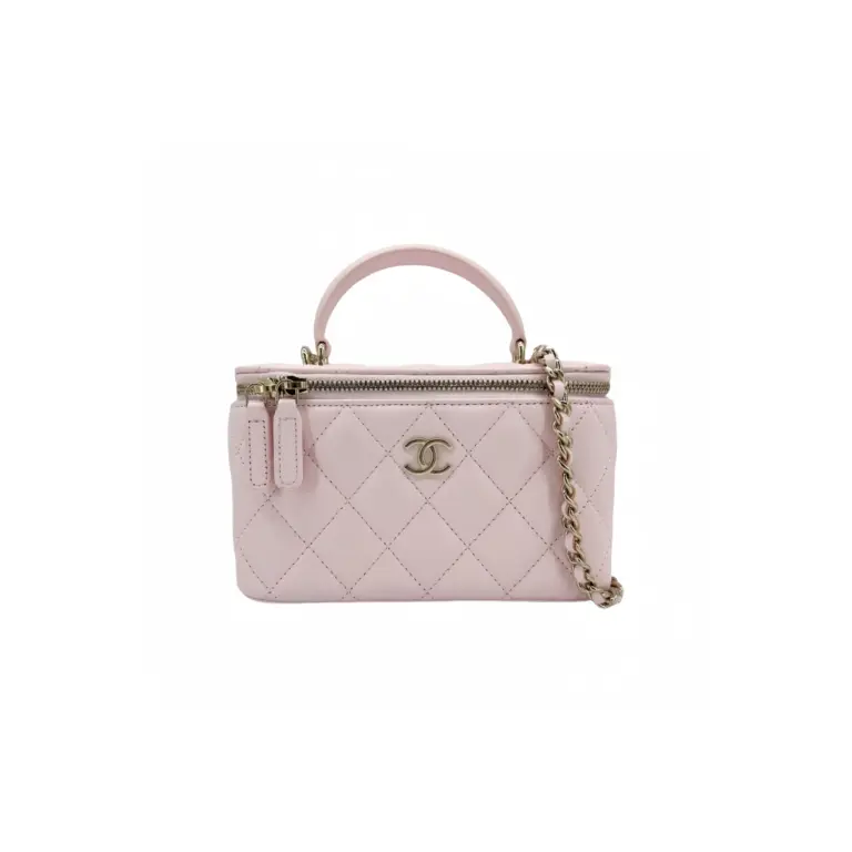 高仿香奈兒/Chanel Vanity Case 粉色方形鏈條手提化妝包