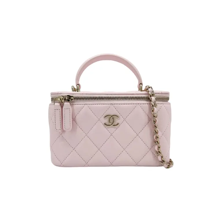 高仿香奈兒/Chanel Vanity 菱格紋黑色皮質鏈條手提化妝包