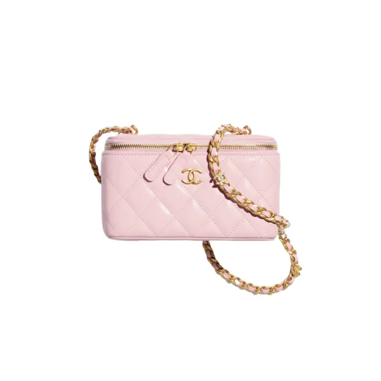 高仿香奈兒/Chanel Vanity Case 方形菱格紋粉色化妝包/斜挎包
