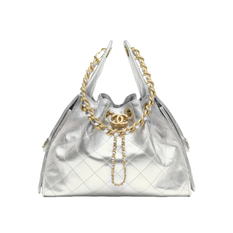 高仿香奈兒/CHANEL 25C Hobo 肩背包｜金屬亮面銀色