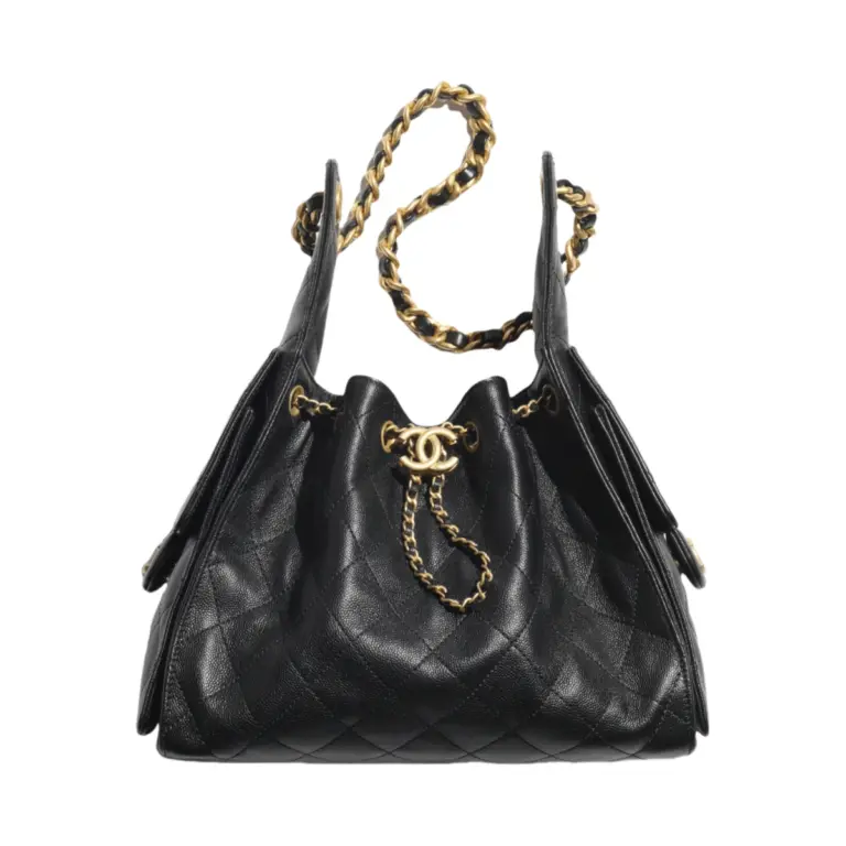 高仿香奈兒/CHANEL 25C Hobo 肩背包｜黑金魚子醬小牛皮