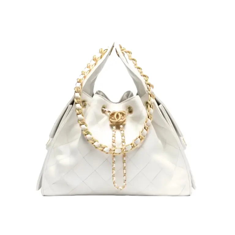 高仿香奈兒/CHANEL 25C Hobo 肩背包｜魚子醬小牛皮白色