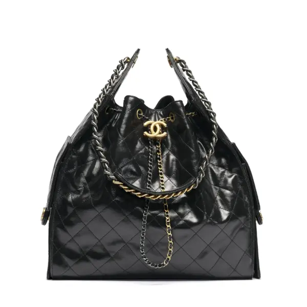 高仿香奈兒/CHANEL 25C Hobo 肩背包 黑金 Onda Verde小牛皮
