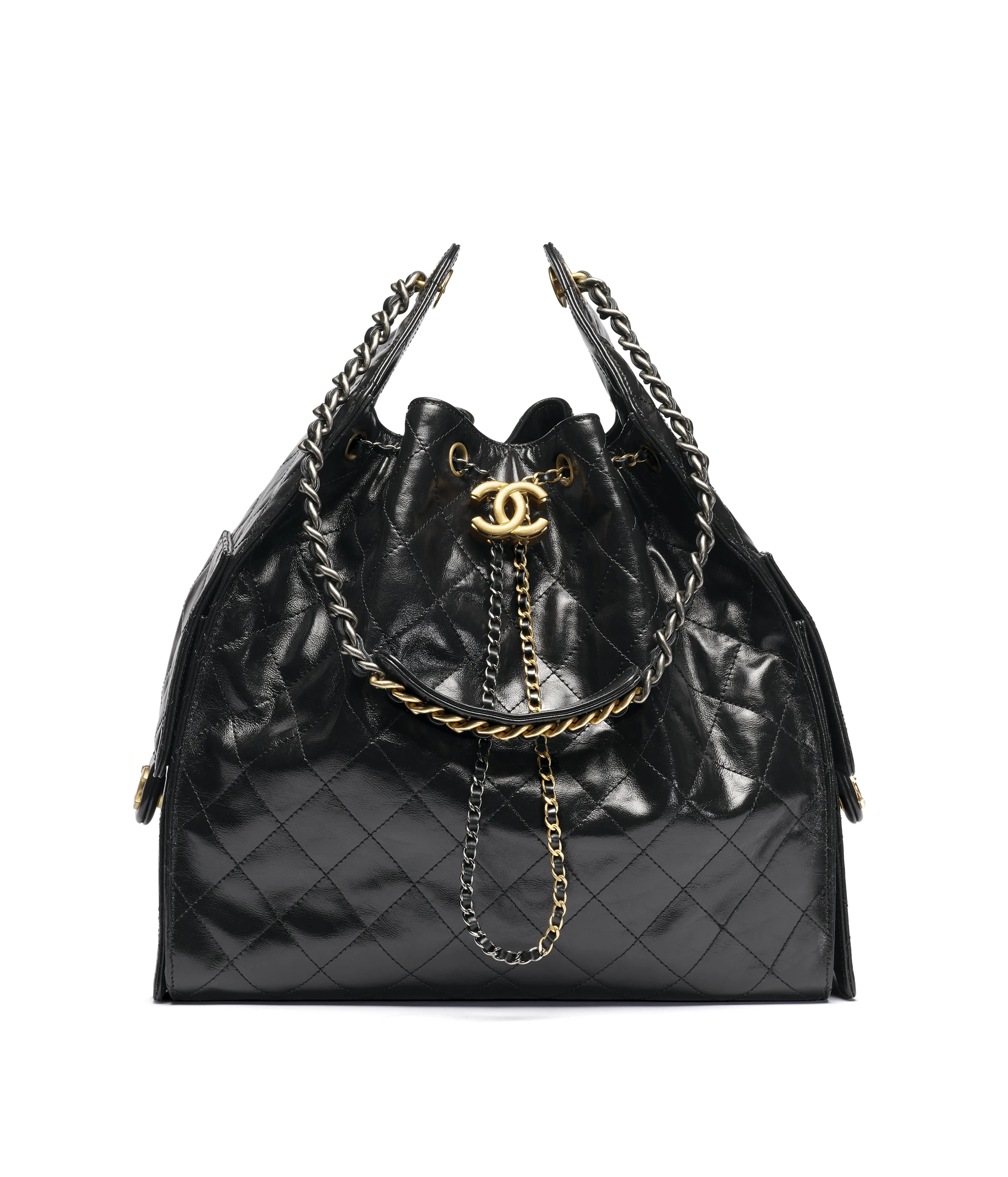 高仿香奈兒/CHANEL 25C Hobo 肩背包 黑金 Onda Verde小牛皮