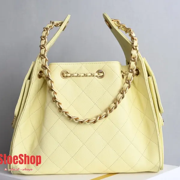 高仿香奈兒/Chanel 25C菱格紋鏈條托特包 淡黃色