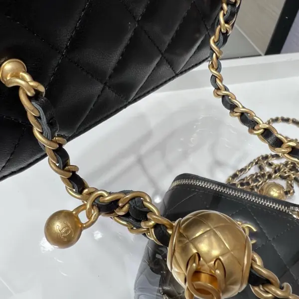 高仿香奈兒/Chanel Vanity Case 菱格紋黑色拉鏈鏈條化妝包