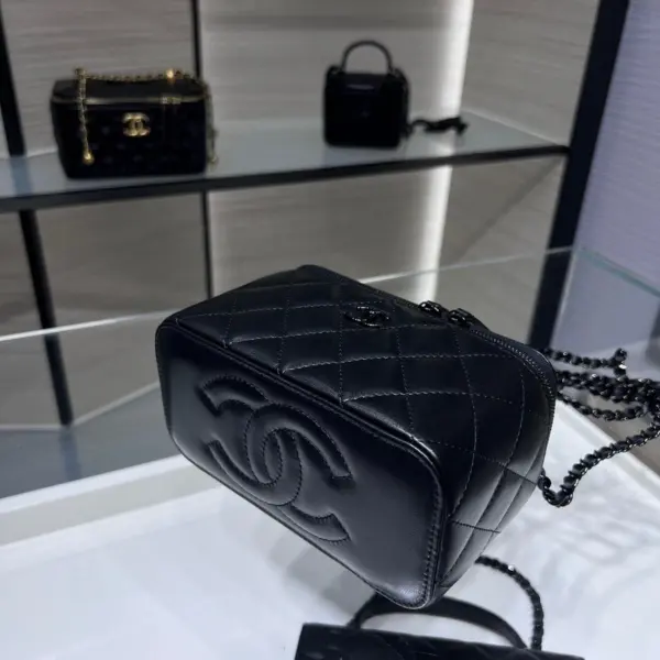 高仿香奈兒/Chanel Vanity Case黑色小型菱形格紋手提肩背包