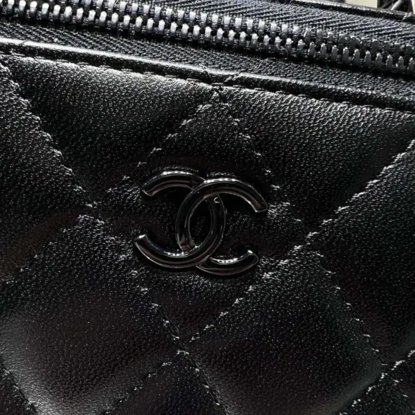 高仿香奈兒/Chanel Vanity Case黑色小型菱形格紋手提肩背包