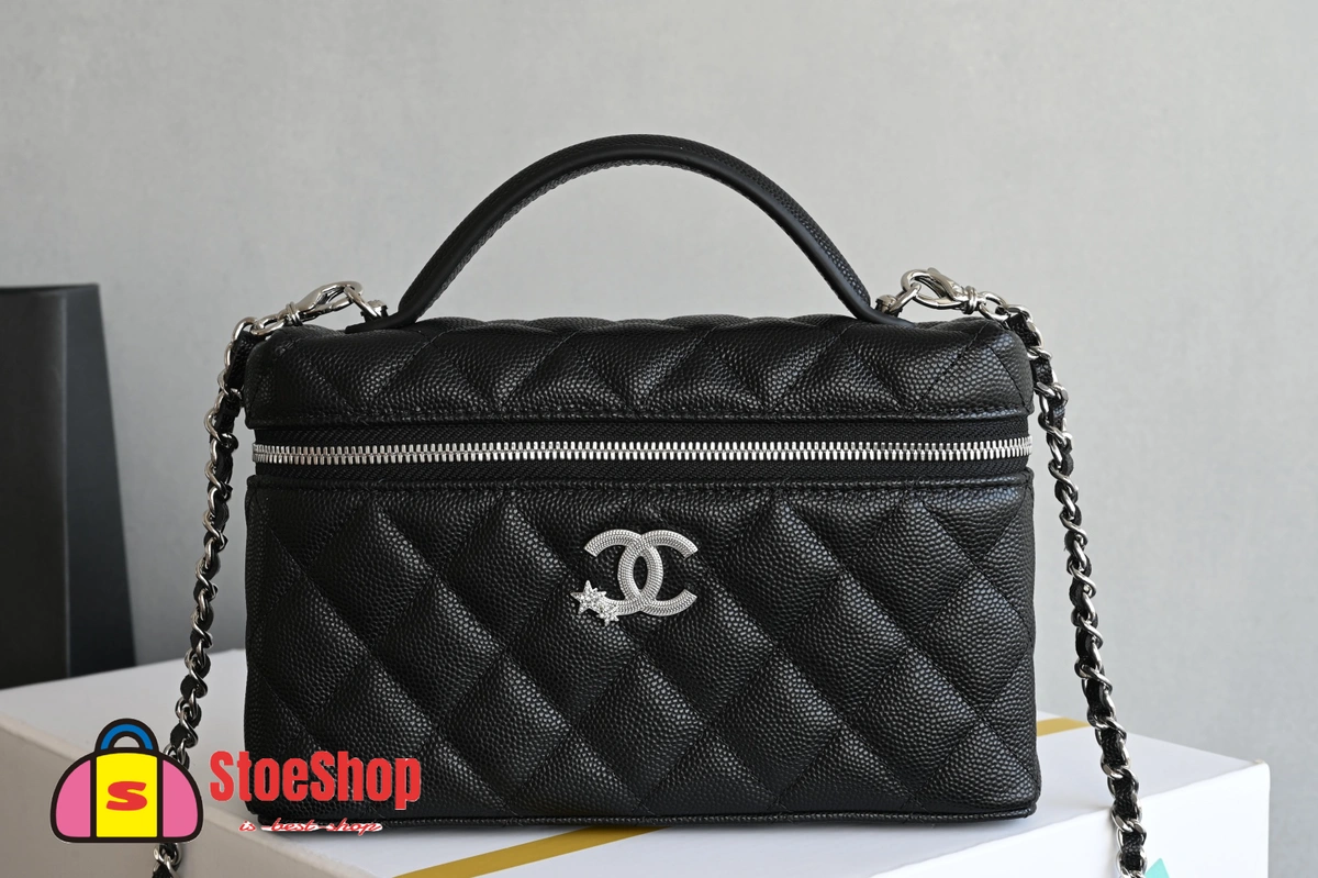 高仿香奈兒/Chanel Vanity Case 手提斜挎兩用盒子包 黑色