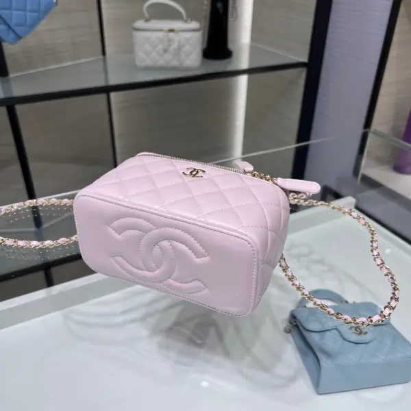 高仿香奈兒/Chanel Vanity 菱格紋黑色皮質鏈條手提化妝包