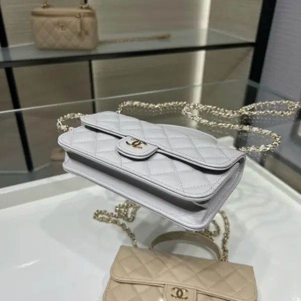 高仿香奈兒/Chanel Classic Flap系列 Mini帶手柄淺灰色