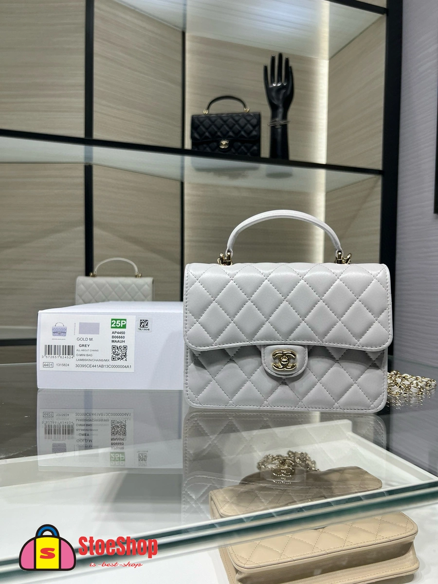 高仿香奈兒/Chanel 25S 19系列淺灰色手提口蓋包