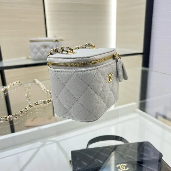高仿香奈兒/Chanel Wallet on Chain 淺灰色迷你菱格紋鏈條零錢包