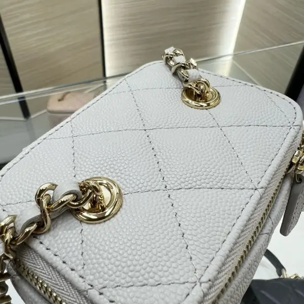 高仿香奈兒/Chanel Wallet on Chain 淺灰色迷你菱格紋鏈條零錢包