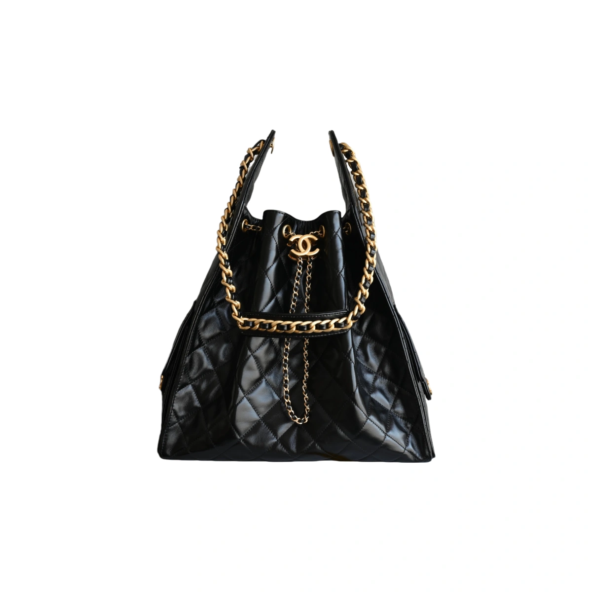 高仿香奈兒/Chanel 25C系列 抽繩式菱格紋手提包 黑色 1 高仿香奈兒/Chanel 25C系列 抽繩式菱格紋手提包 黑色