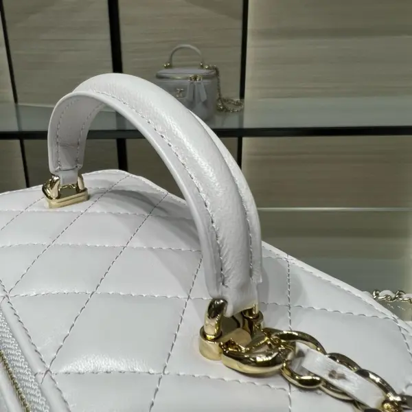 高仿香奈兒/Chanel Vanity Case系列 淺灰色方形菱格紋化妝包