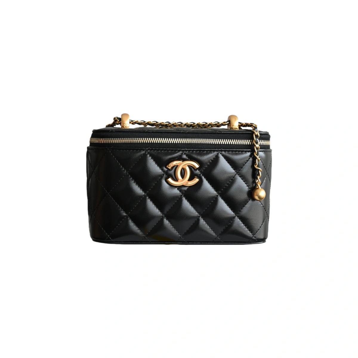 高仿香奈兒/Chanel Vanity Case 黑色帶鏈條化妝包