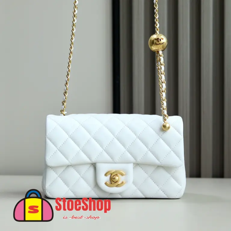 高仿香奈兒/Chanel Classic Flap 金球款 白色大mini