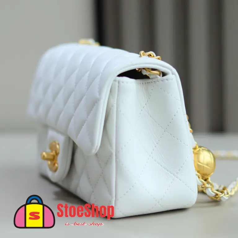 高仿香奈兒/Chanel Classic Flap 金球款 白色大mini