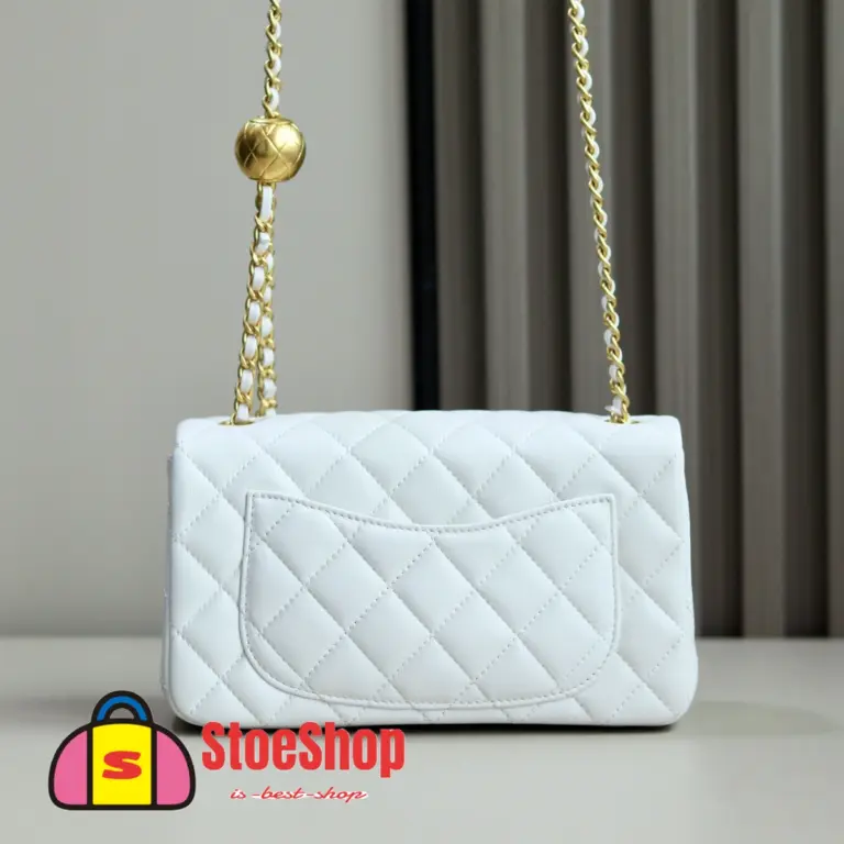 高仿香奈兒/Chanel Classic Flap 金球款 白色大mini