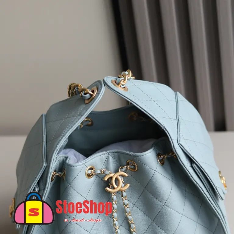 高仿香奈兒/Chanel Hobo 菱格紋手提包 淺藍色 小號